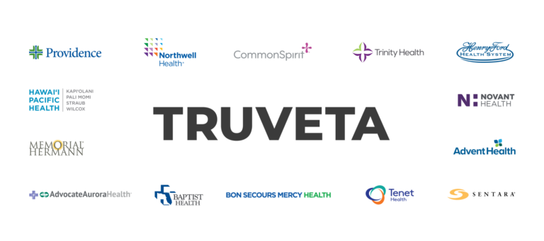 Truveta logo surrounded by partner health system logos, including Providence, Northwell Health, CommonSpirit, Trinity Health, and others.