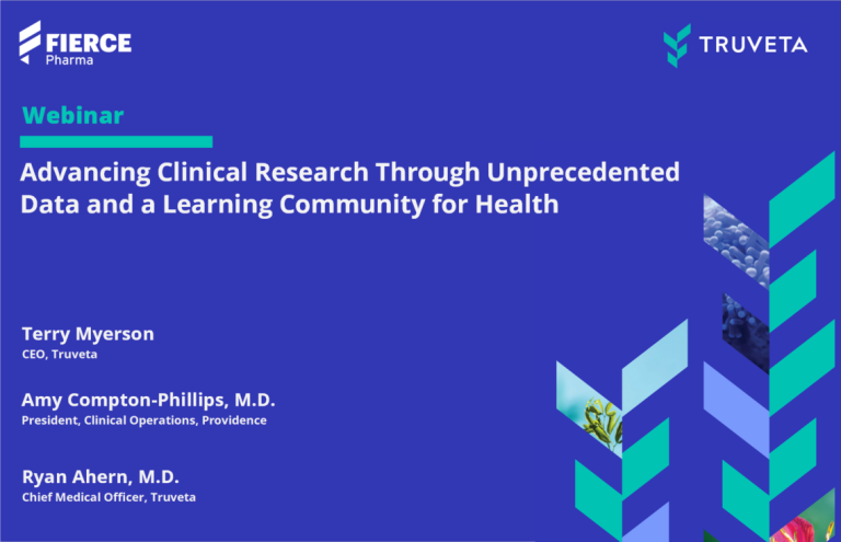 Webinar slide announcing Fierce Pharma and Truveta event on advancing clinical research with data and learning communities.