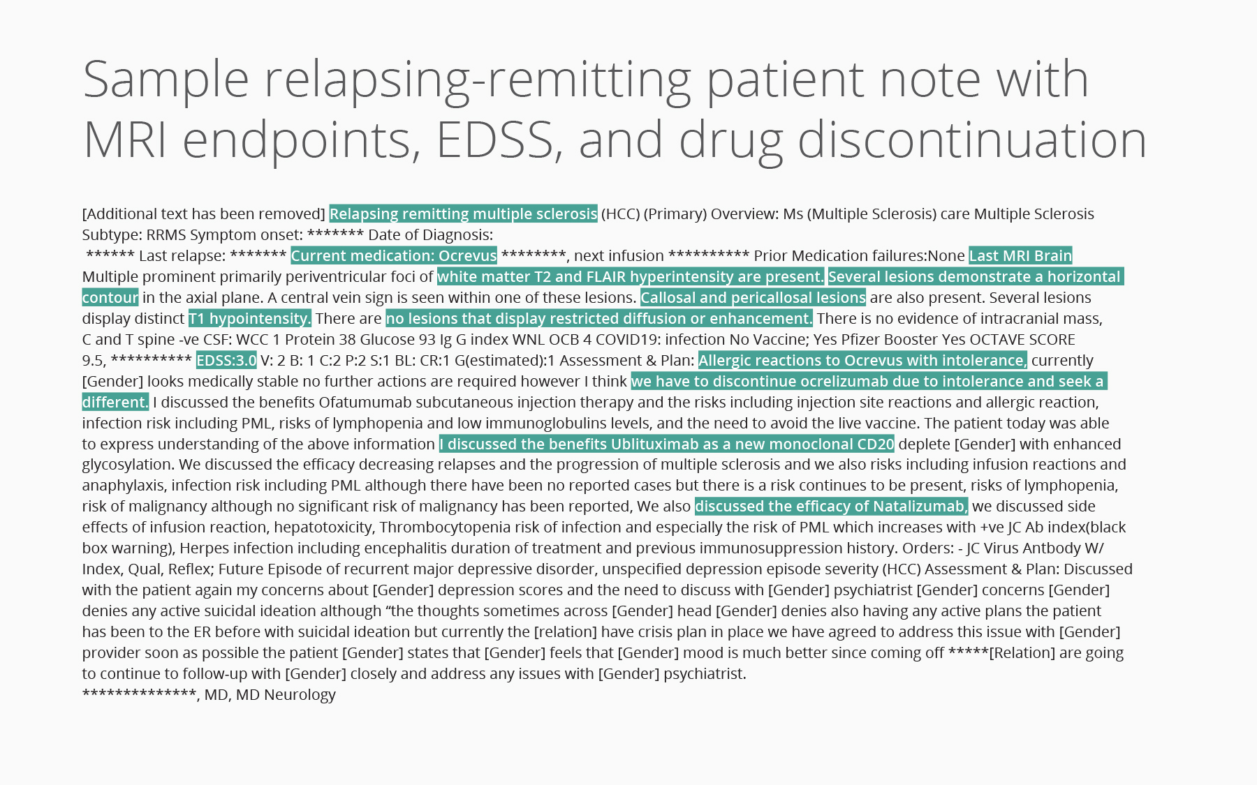AFR-MS-note Multiple sclerosis sample note from Truveta's RWD EHR data