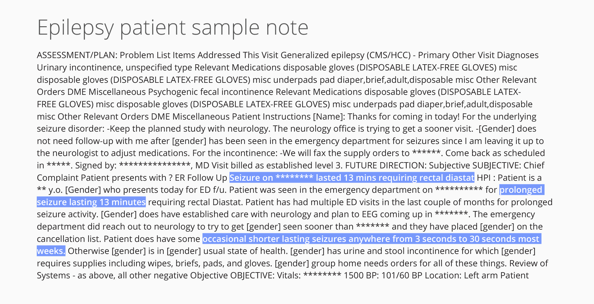 sample epilepsy patient note