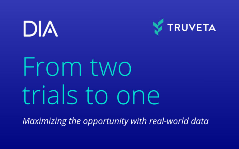 DIA and Truveta conference graphic promoting real-world data strategies to combine evidence from multiple clinical trials.