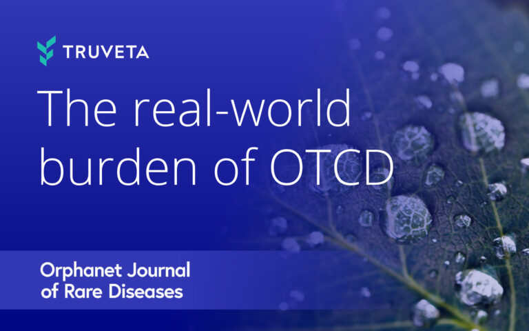 Truveta graphic titled “The real-world burden of OTCD,” featuring the Orphanet Journal of Rare Diseases logo.